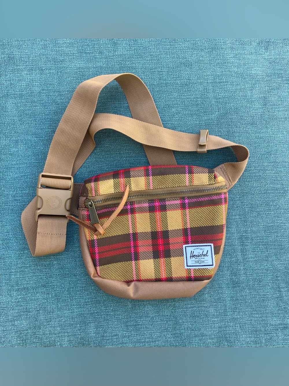 Herschel Supply Company Tan with Yellow & Pink Plaid Waist Bag